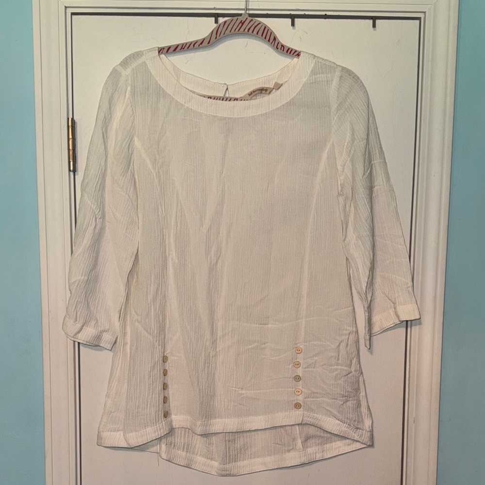 Soft Surroundings White Tunic with Button‎ Detail DD